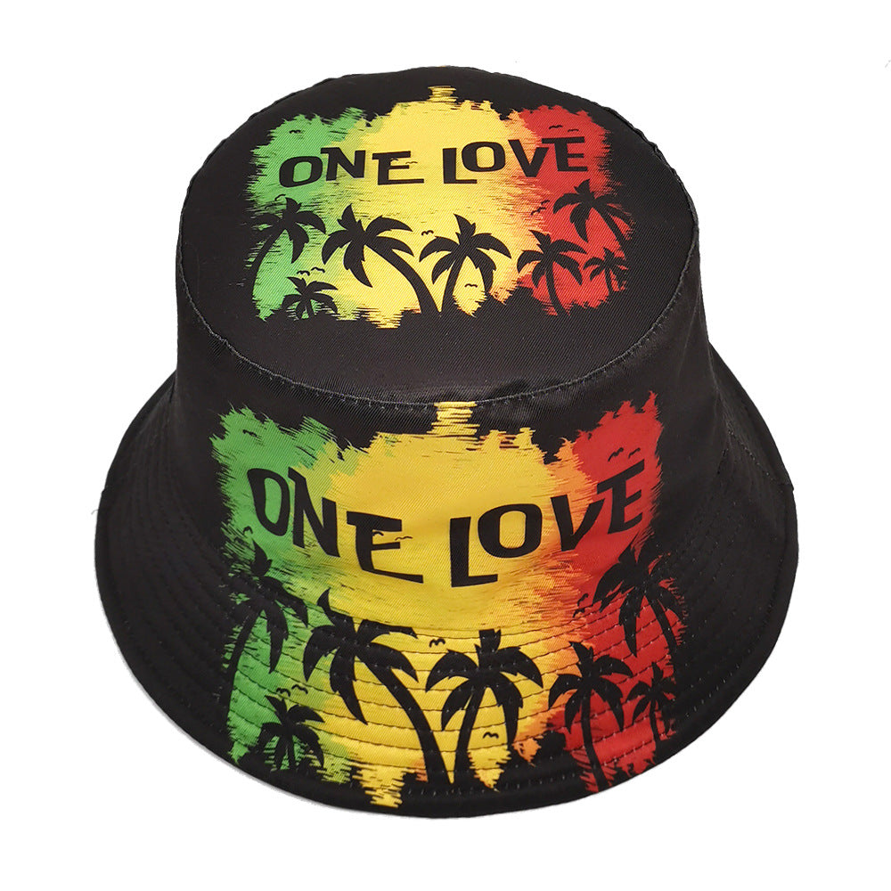 Wholesale ONE LOVE Coconut Tree Print Bucket Hat ACC-HT-ShunMa002