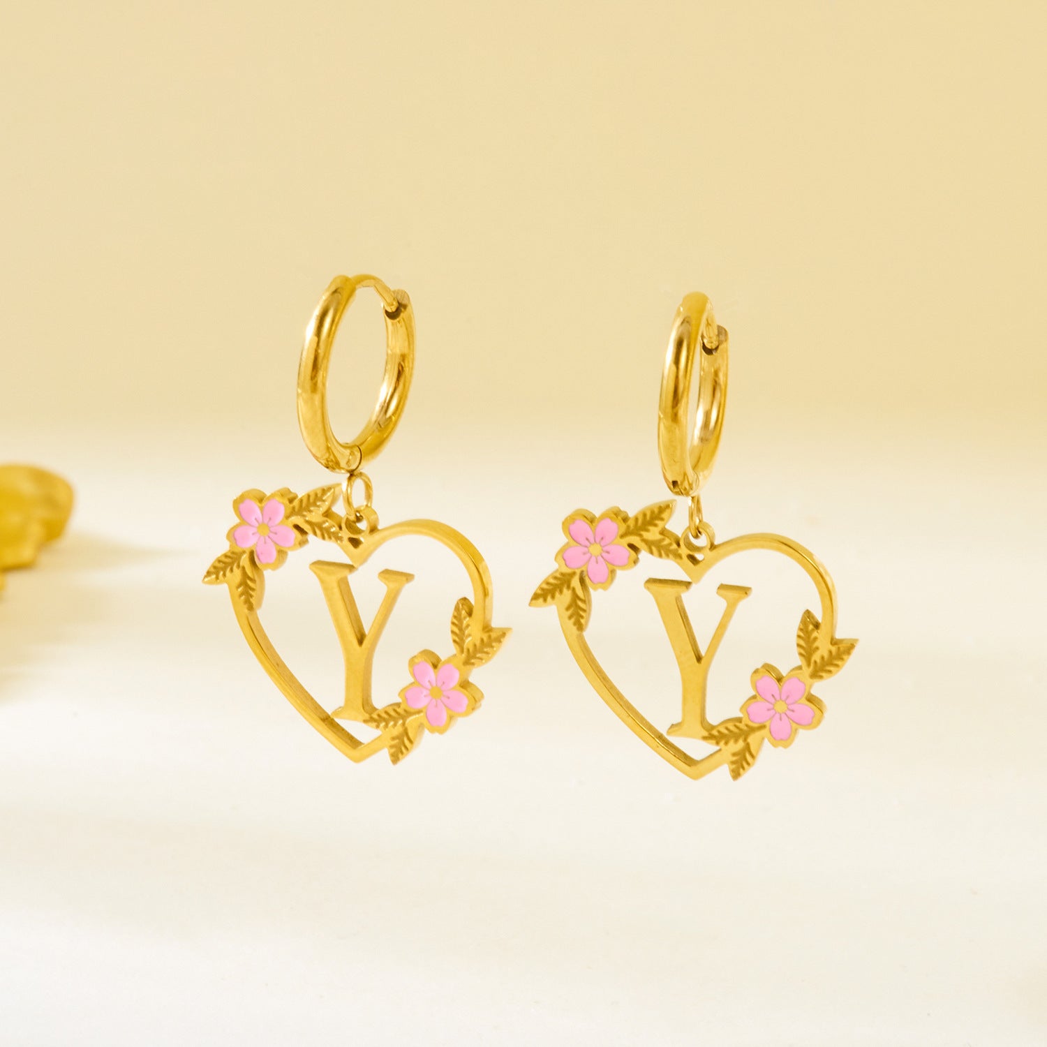 Wholesale  Stainless Steel Heart Letter Earrings