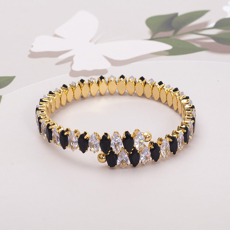 Wholesale Stainless Steel Zircon Bracelet 18K Fashion Opening Adjustable Titanium Steel Bracelet ACC-BT-Jiay001