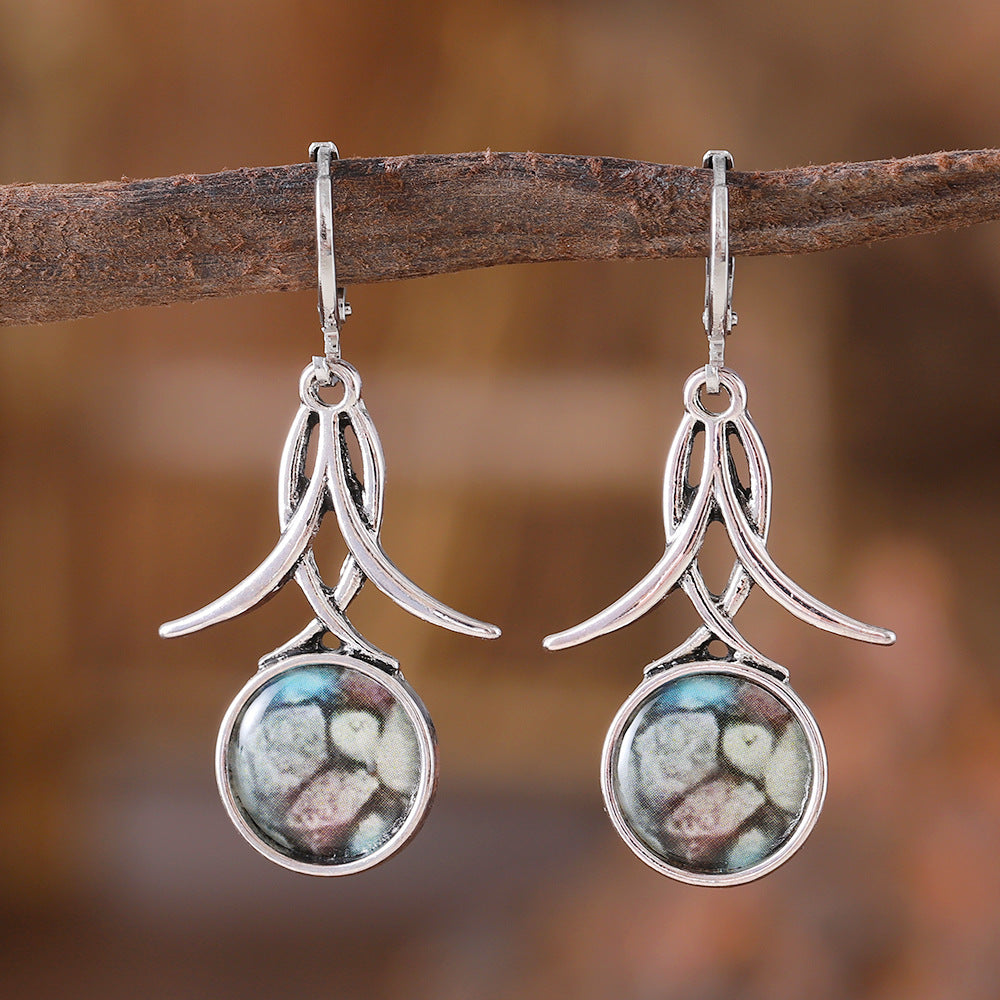 Wholesale  Bohemian Geometric Round Printed Tassel Earrings