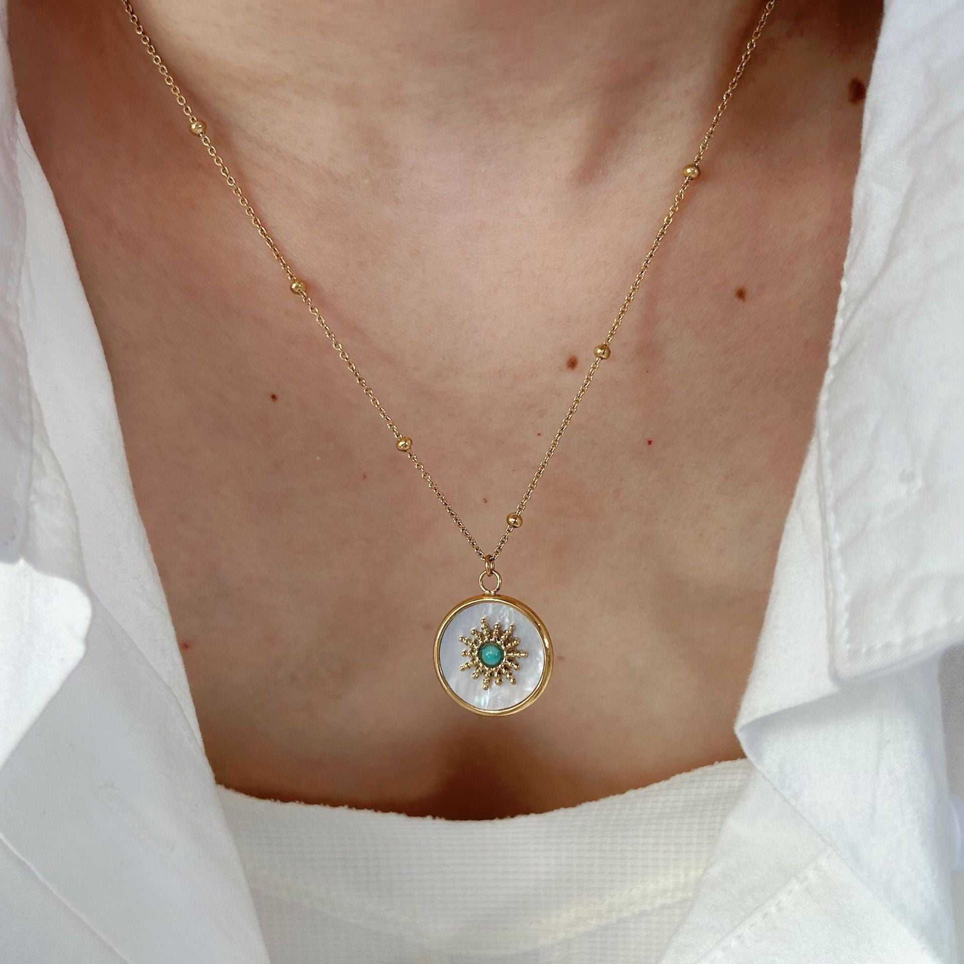 Wholesale color abacus beads necklace natural stone stainless steel white shell handmade chain