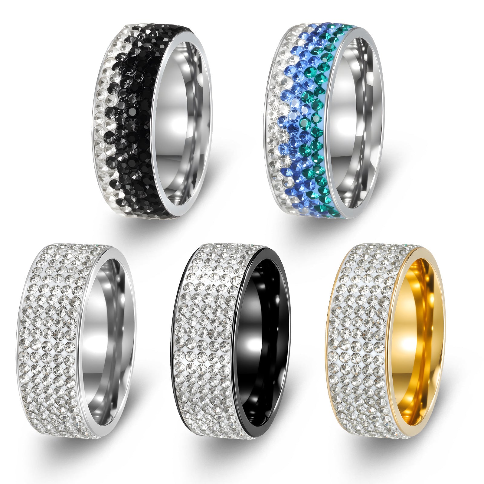 Wholesale European Style Stainless Steel Electroplated Five-Row Ring for Women - Fashion Jewelry Accessory