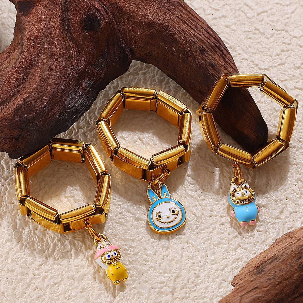 Wholesale Stainless Steel 18K Gold-Plated Pendant Ring Oil Dripping Accessible Luxury Hot-Selling Popular Pendant Ring Jewelry