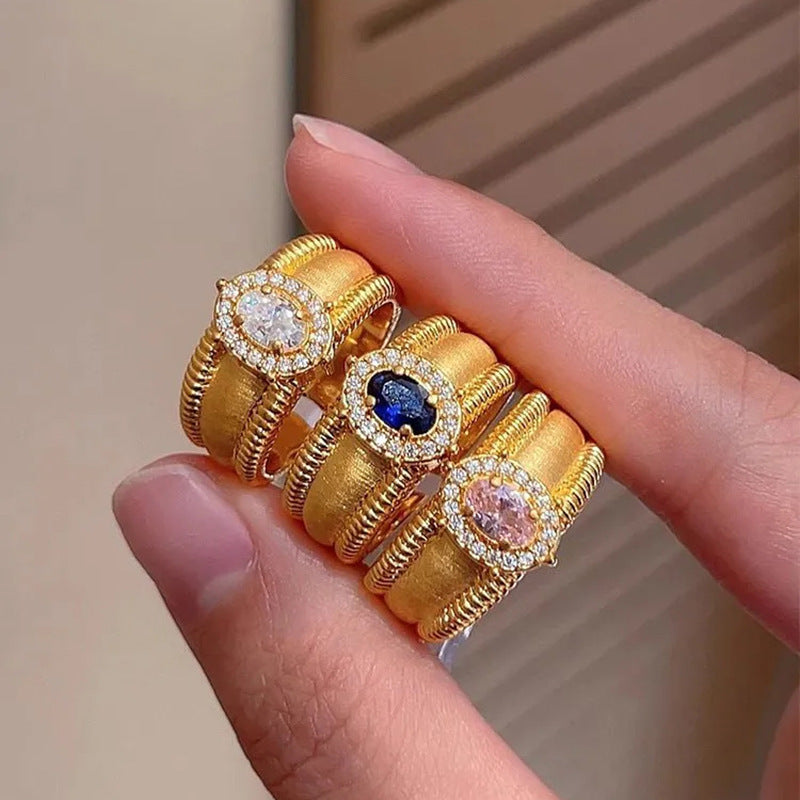 Wholesale Women' s Middle Ancient vintage Flash Diamond Wide Bead Rings Court Wind Ring
