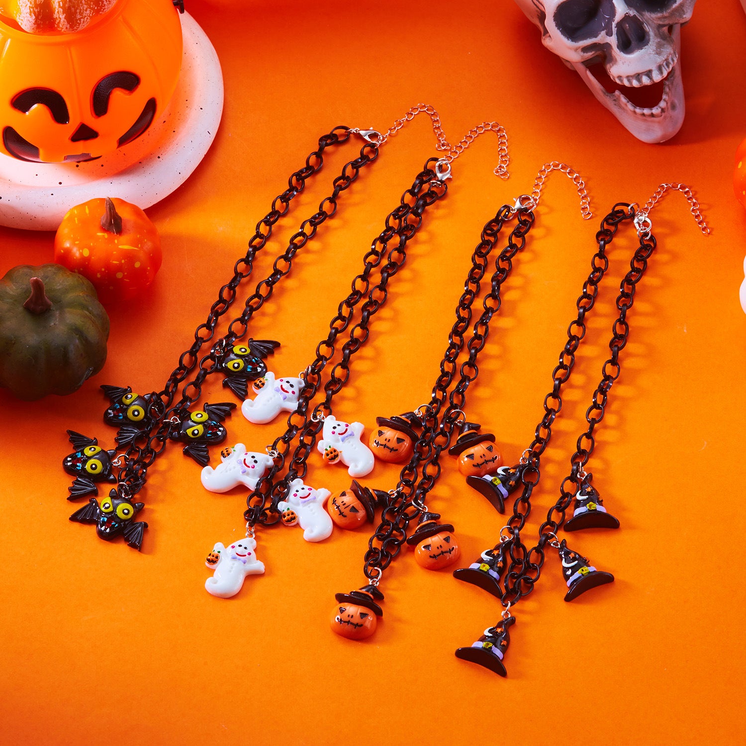 Wholesale Halloween Series Necklaced Creative Ghost Face White Background Printed Necklaces