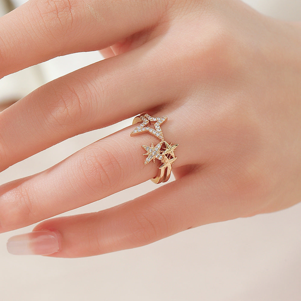 Wholesale Chic Star Moissanite Ring Gold Tone Copper Jewelry Accessory Gift Everyday Wear