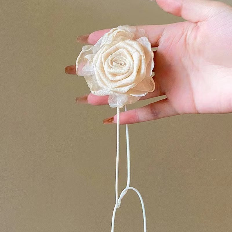 Wholesale Handmade Fabric Flower Choker Necklace With Wax Rope Trendy Jewelry Accessory For Women Gift
