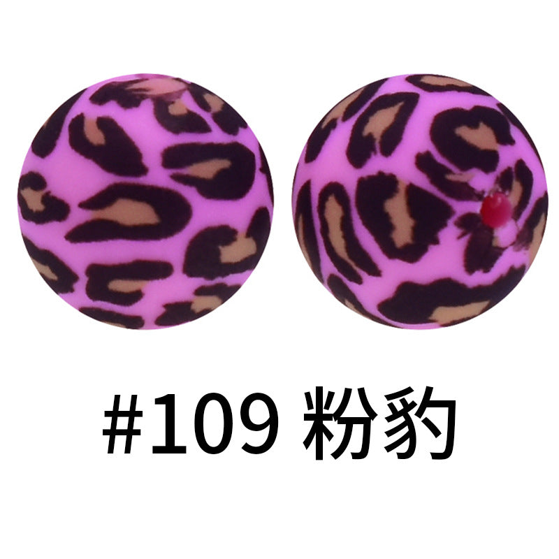 Wholesale 50pcs 15mm Western Style Leopard Skull Color Aztec Printed Silicone Balls Beads ACC-BDS-HeSheng008