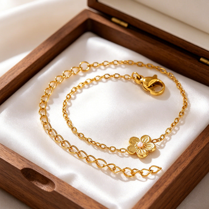 Wholesale Gold-Plated Copper Flower Bracelet &  Ring Set - Fashion Jewelry Accessory for Resale