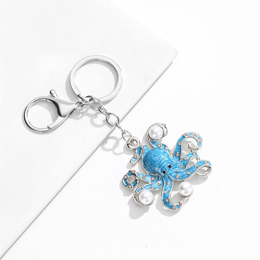 Wholesale Alloy Octopus Keychain Pendant with Imitation Pearl and Zircon - Cute Marine Life Accessory for Boutique Resale