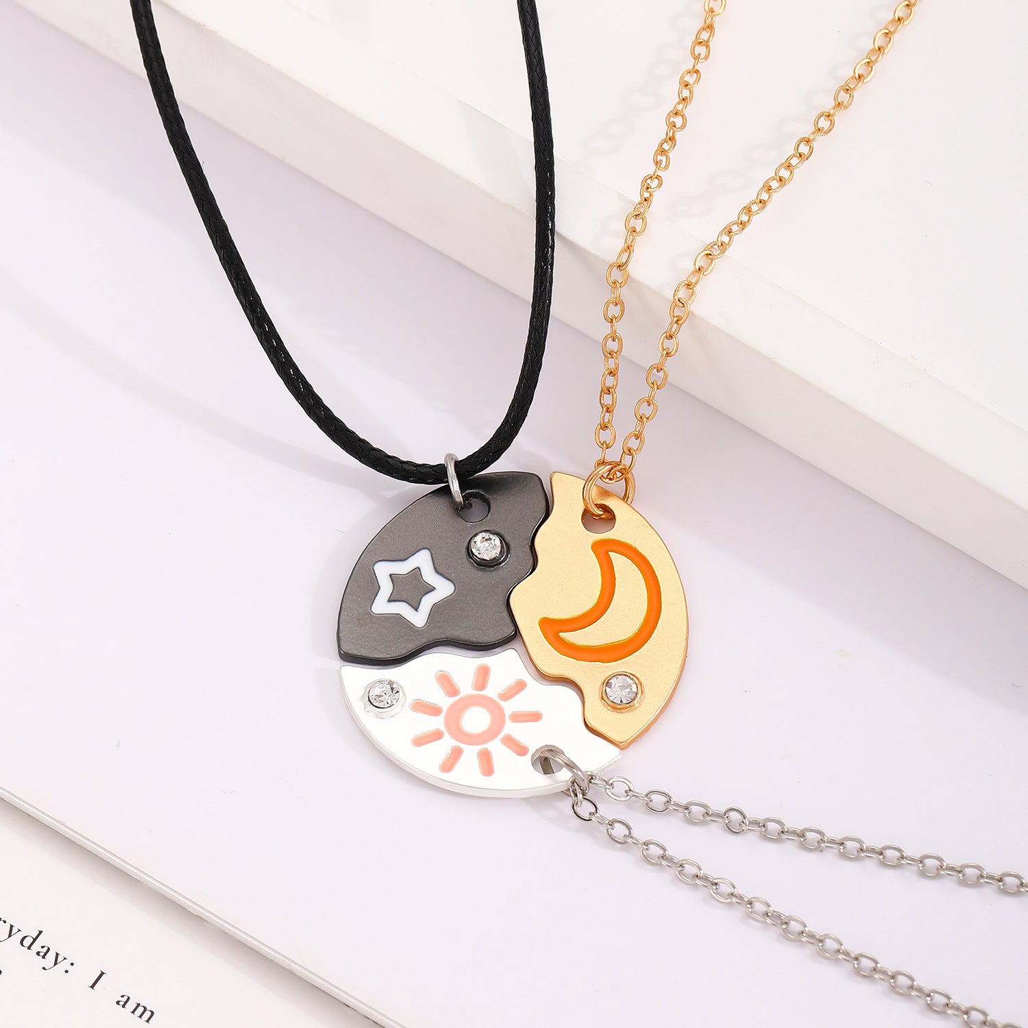 Wholesale Alloy star moon  and sun interlocking best friend necklaces