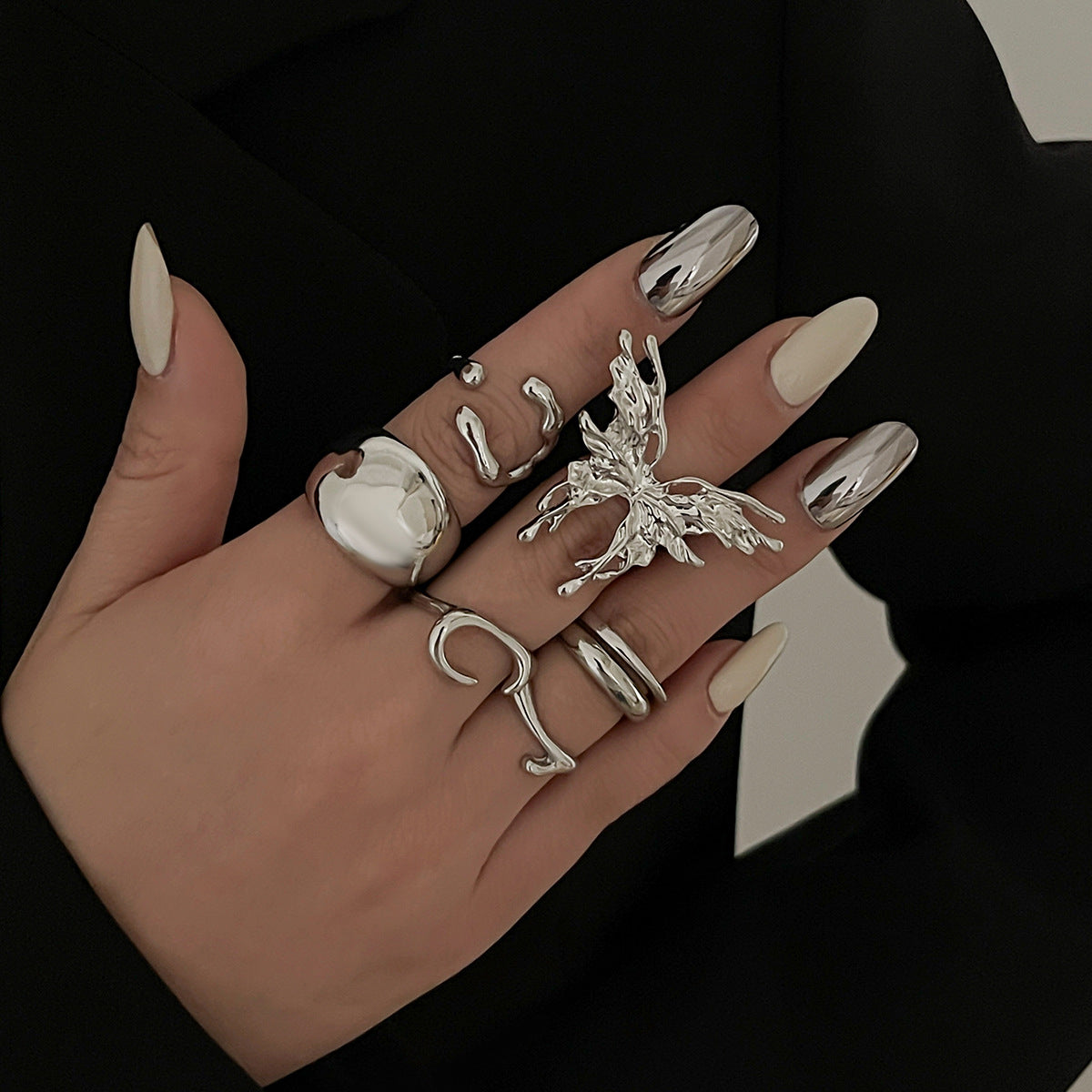 Wholesale Butterfly smooth liquid irregular alloy ring set