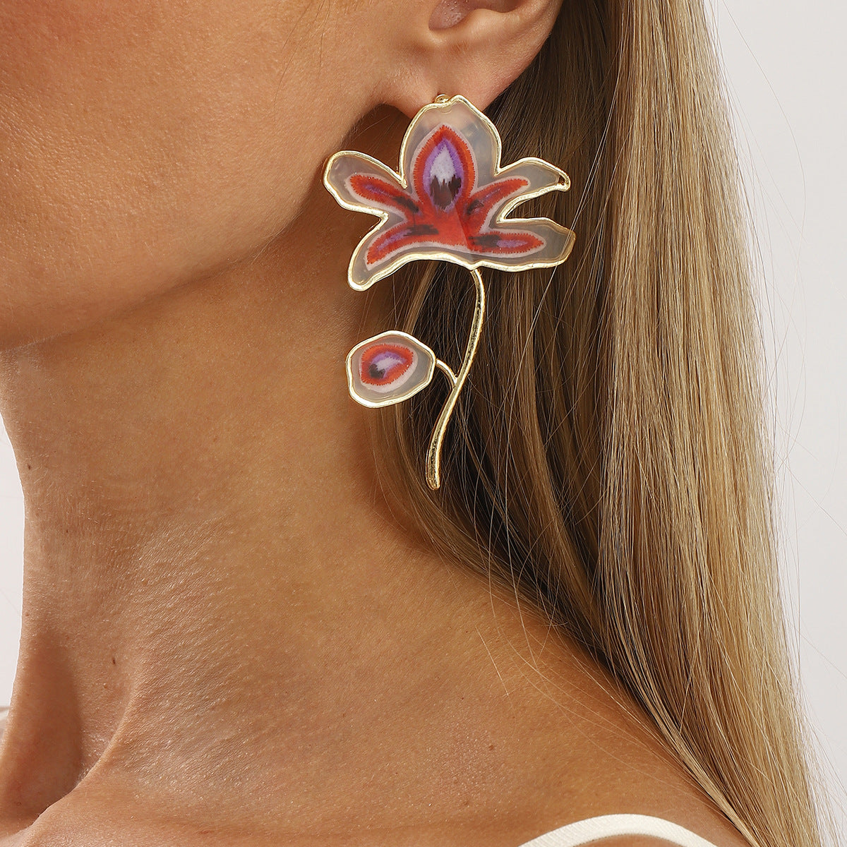 Wholesale creative oil drop flower earrings temperament design geometric alloy earrings