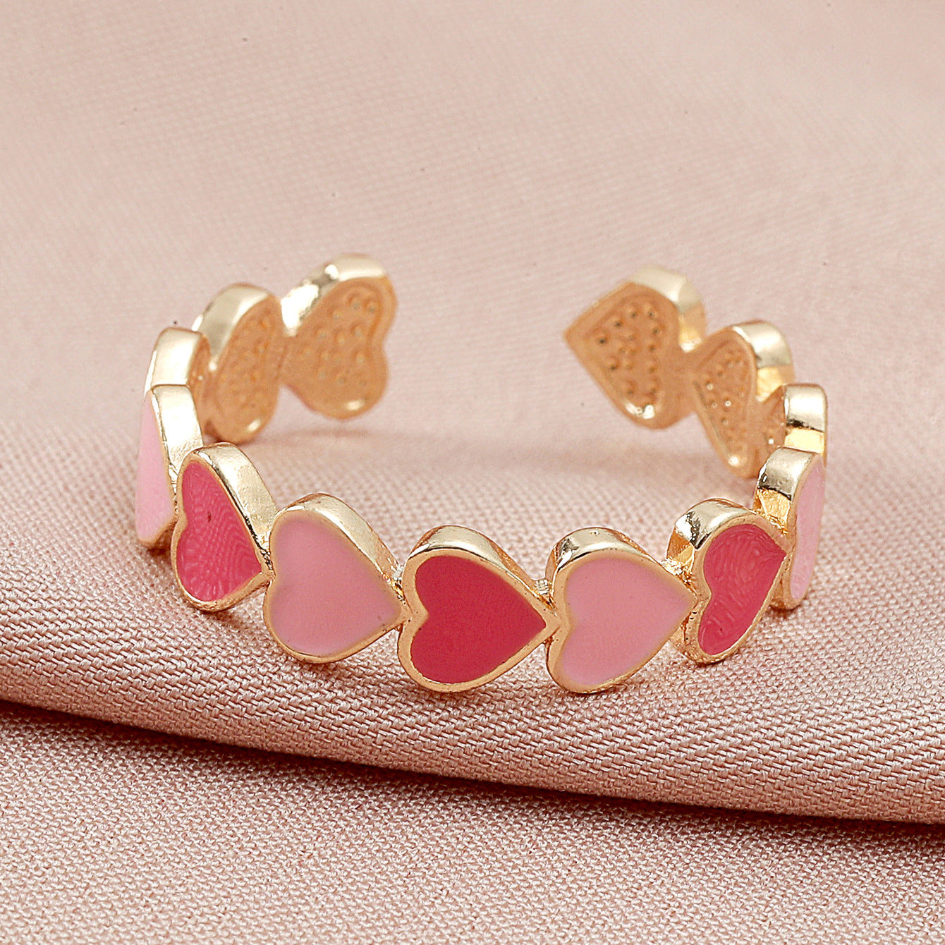 Wholesale pink love  sweet open heart-shaped ring