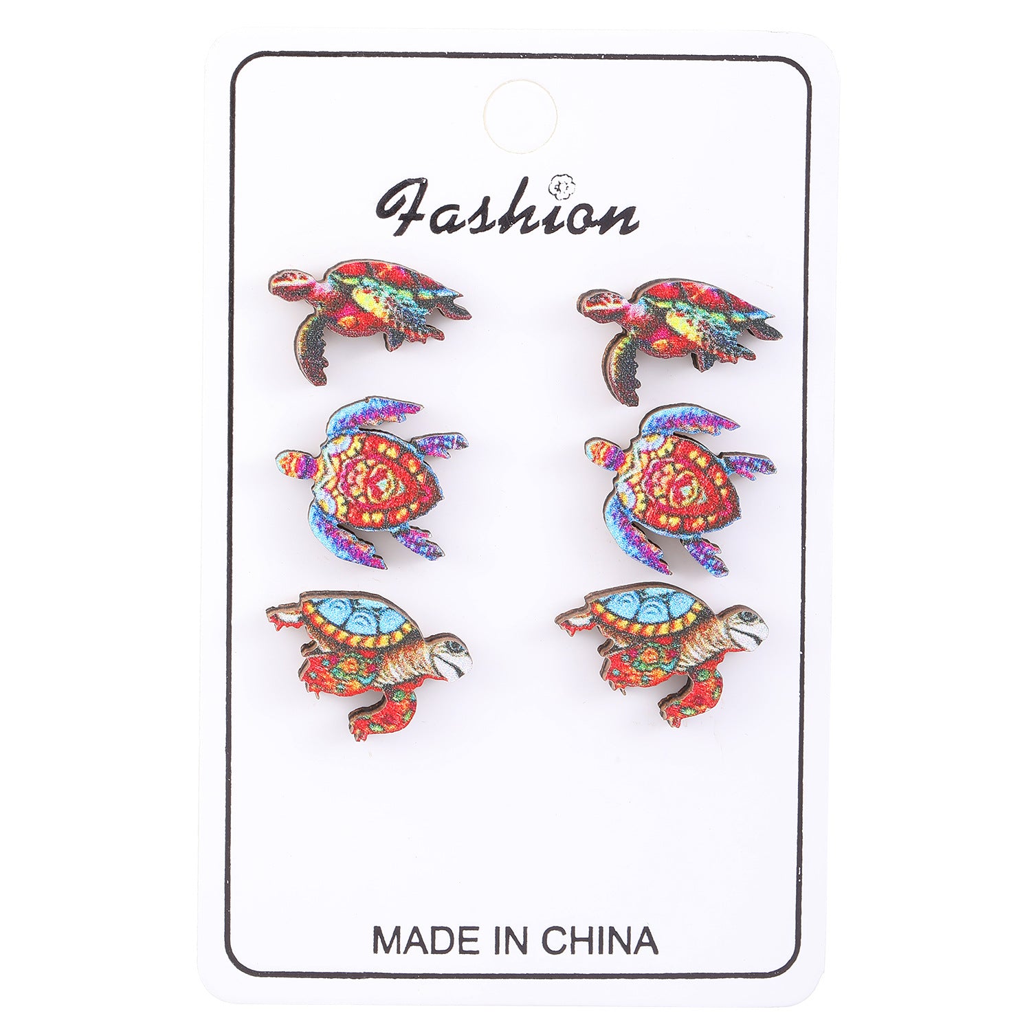 Wholesale Ocean Style Animal Earrings Crab Starfish Turtle Print Wooden Earrings ACC-ES-ChengJing002