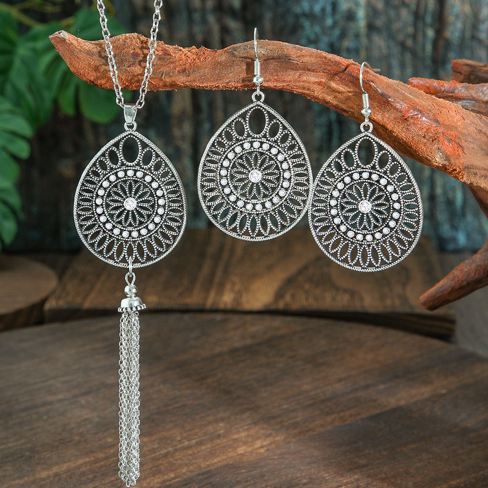 Wholesale Bohemian Drop-Shaped Earrings and Necklace Set,  Ethnic Style Fashion Accessory for Gift or Resale