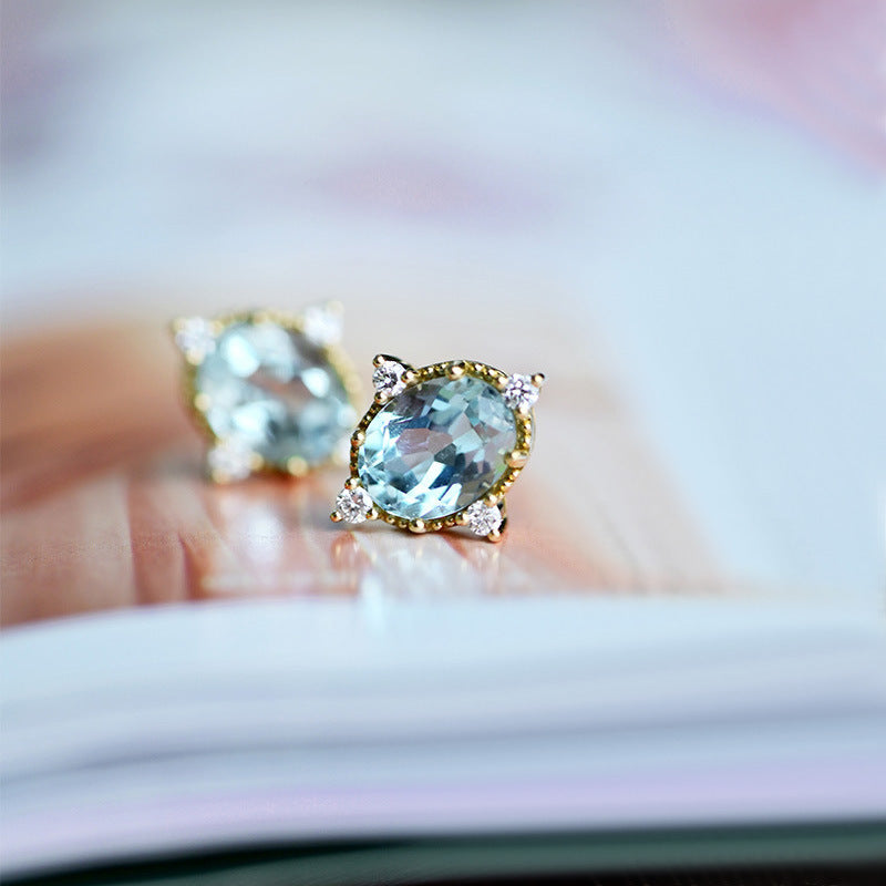 Wholesale Natural aquamarini 18K gold plated 925 sterling silver earrings