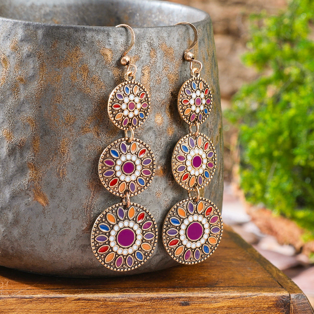 Wholesale Ethnic Style Colorful Oil Drop Long Earrings - Fashion Accessory for Party Wear