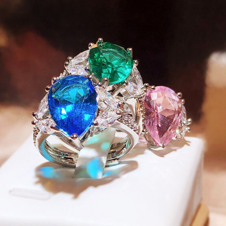Wholesale Colorful full diamond zircon color treasure ring