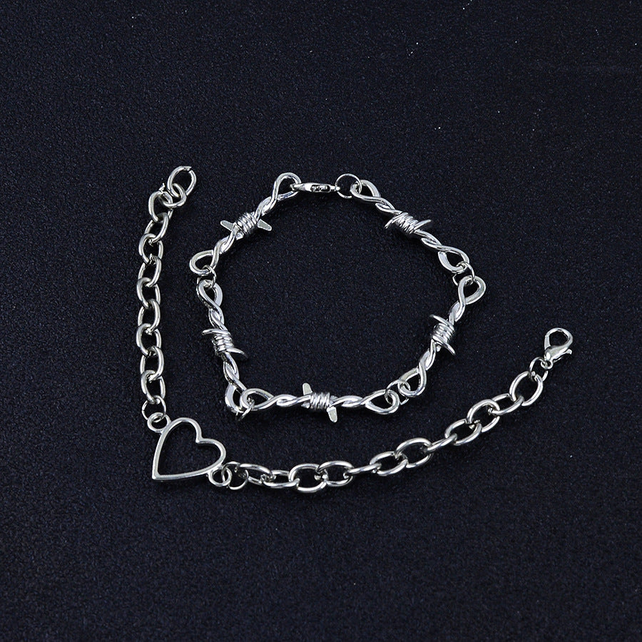 Wholesale Double Layer Gothic Heart Bracelet Antique Silver Unisex Hip Hop Fashion Accessory For Gift Boutique Resale