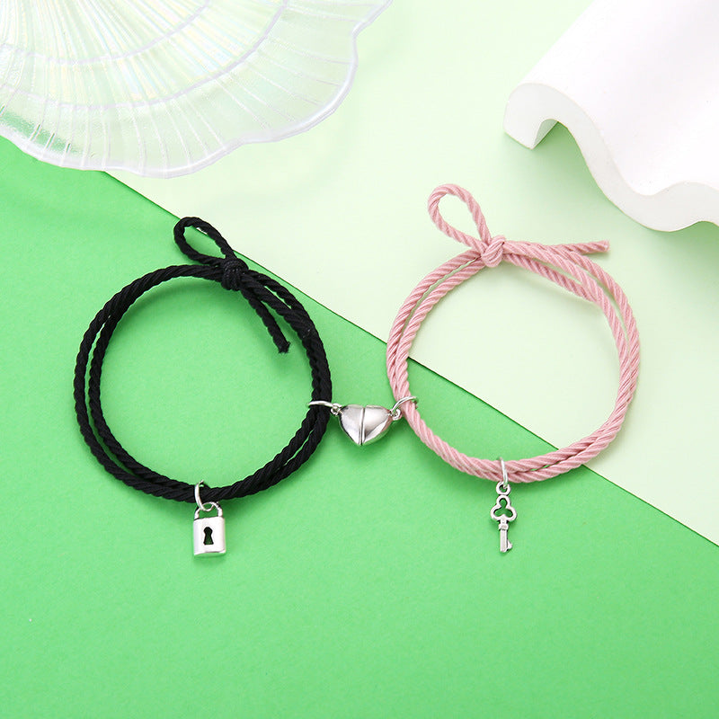 Wholesale  simple rubber band rope love oath key lock couple bracelet