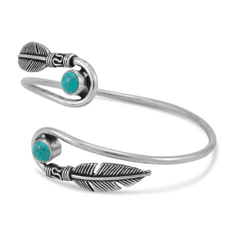 Wholesale Metal Electroplated Bohemian Feather Adjustable Turquoise Bracelet Jewelry Accessory Gift