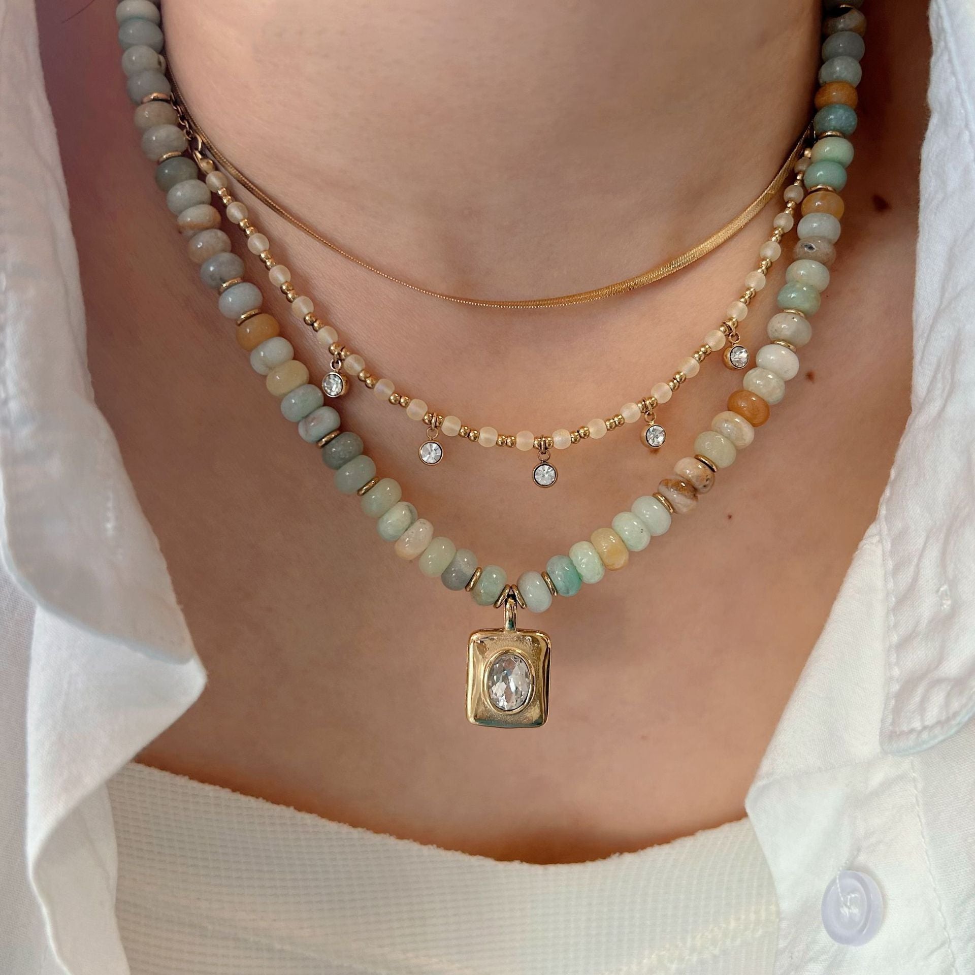 Wholesale Stainless steel Natural Stone Colorful Beaded Necklace