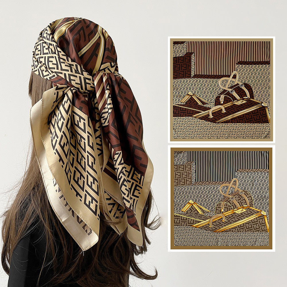 Wholesale Light Luxury Printed Dark Coffee Twill Satin Square f Stylish Women S Everyday Accessory