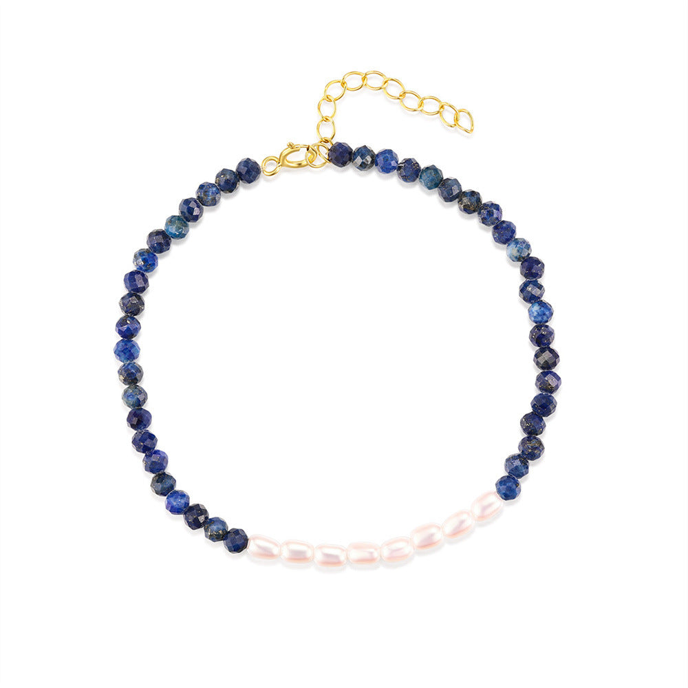 Wholesale S925 sterling silver pearl lapis lazuli niche vintage bracelet
