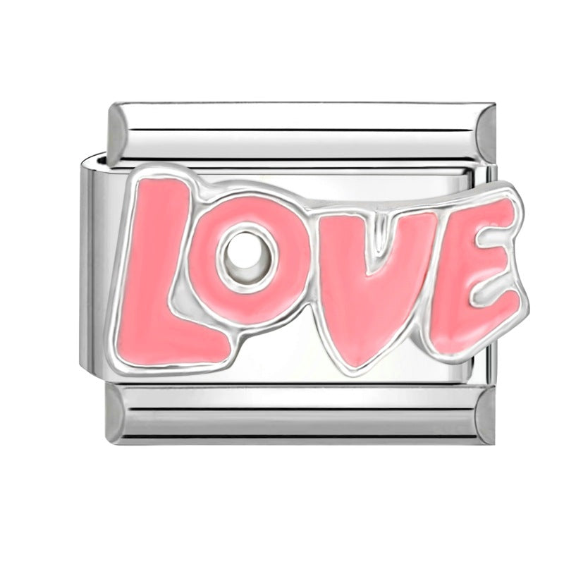 Wholesale Stainless steel DIY charm color love letter module stainless steel elastic bracelet