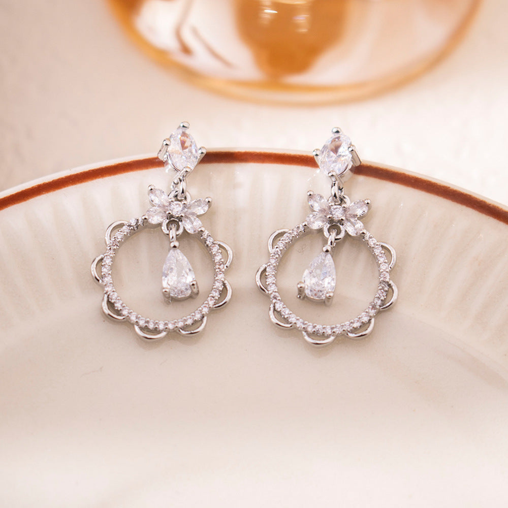 Wholesale Silver Needle Zircon Bow Geometric Earrings