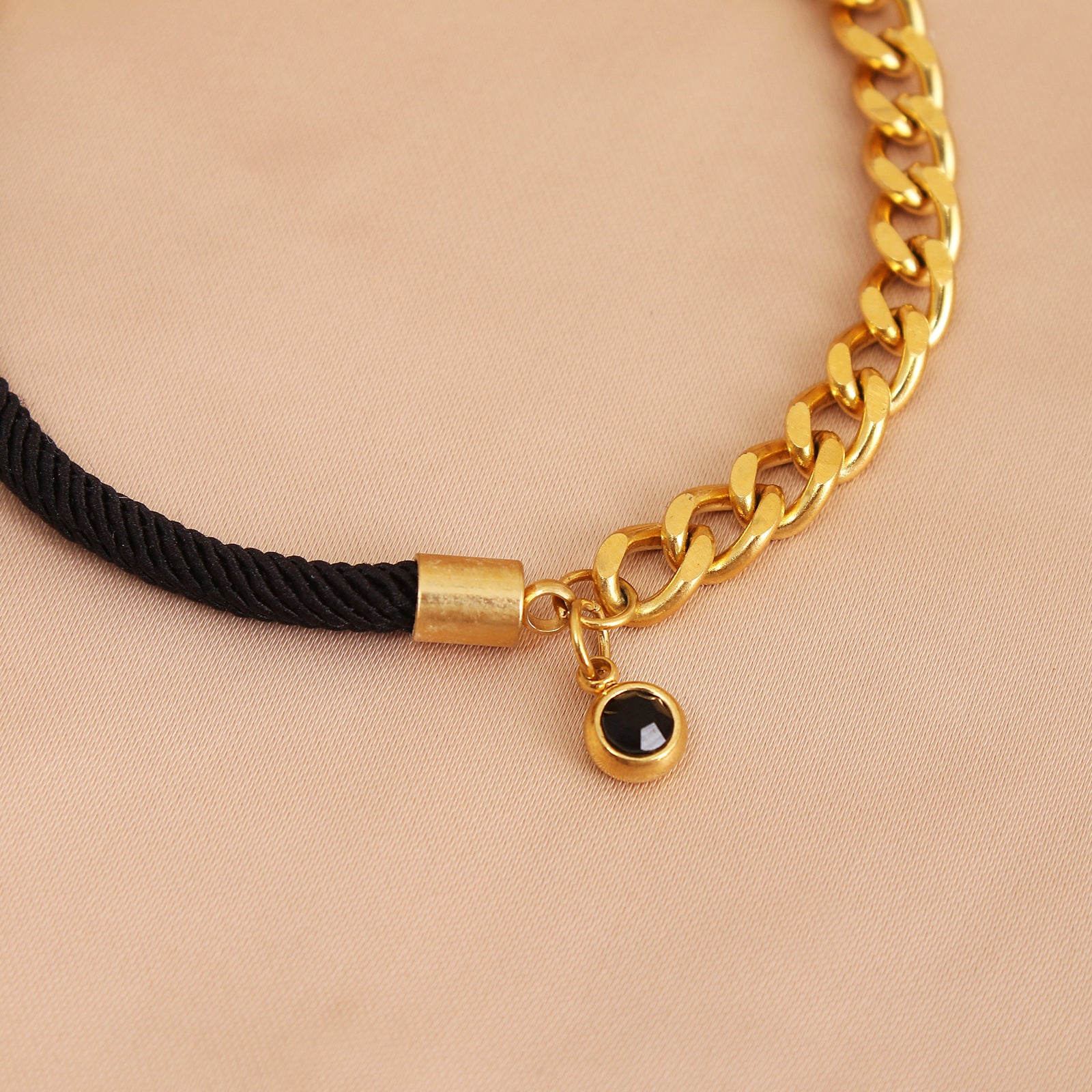 Bracelet pendentif diamant en acier inoxydable à double corde en gros plaqué or