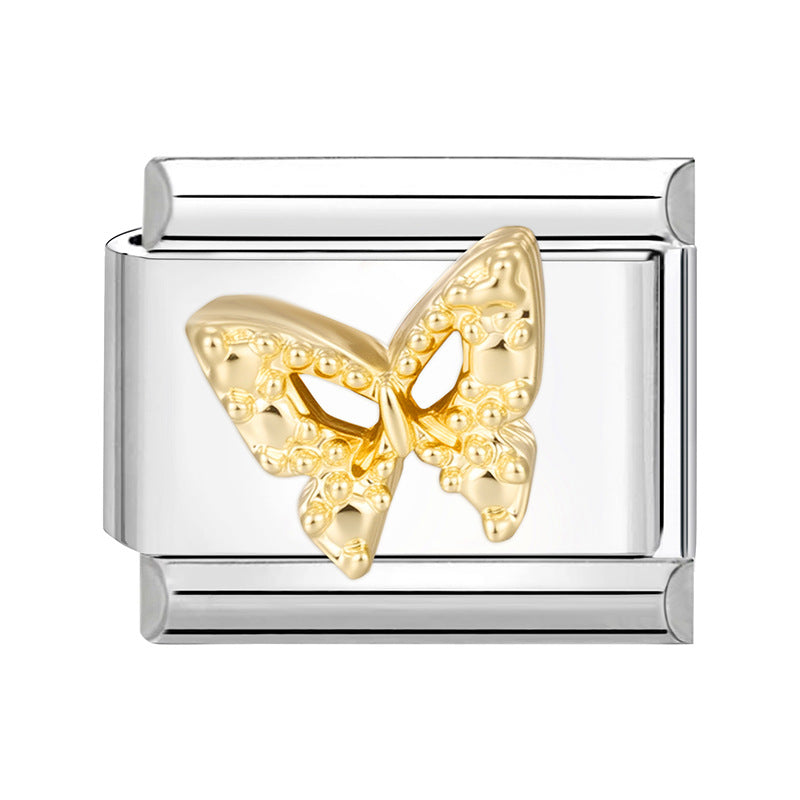 Wholesale Italian Charm Bracelet 9mm DIY Splicing Gold Butterfly Bow Stainless Steel Composable Bracelet