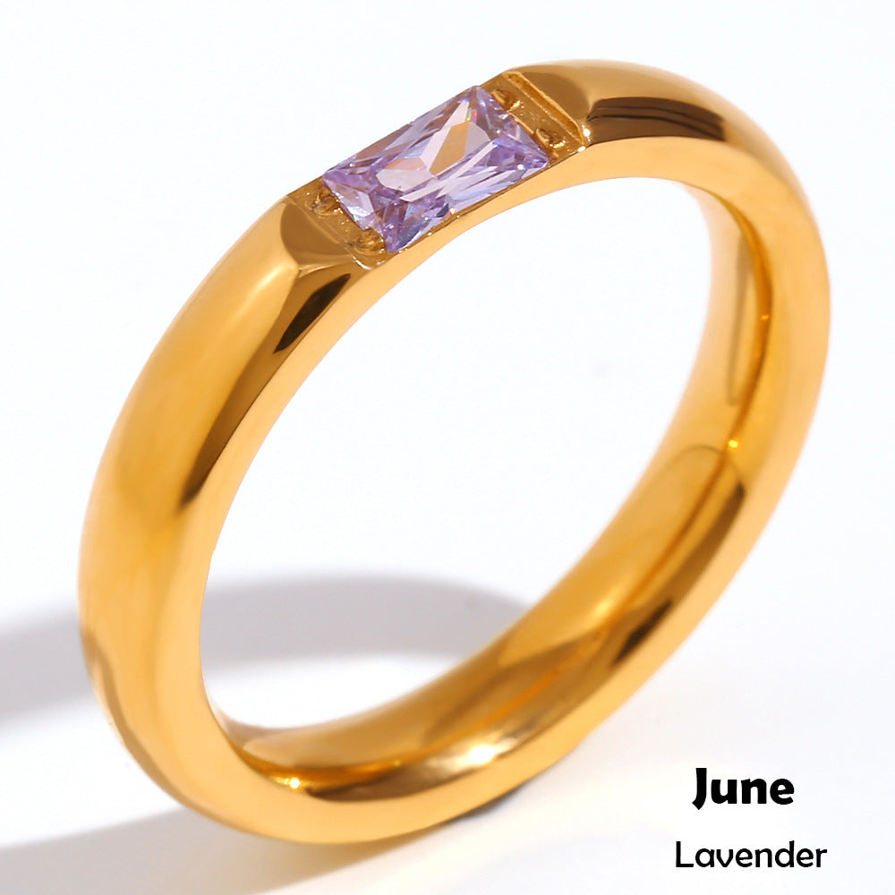 Wholesale Modern Simple Ring - 18K Gold Plated Stainless Steel Rectangular Zircon - Fashion Jewelry Accessory for Everyday Wear Boutique Resale