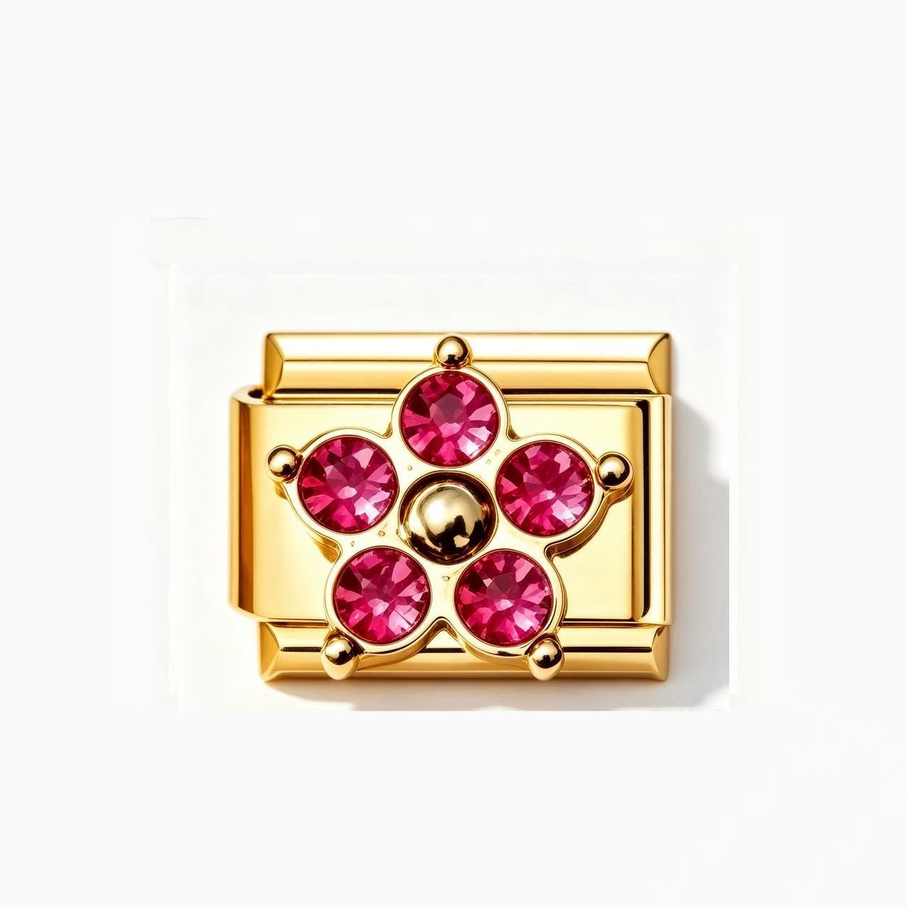 Wholesale Chic Gold Four Leaf Clover Colorful Zircon Stainless Steel Italian Modular DIY Bracelet Jewelry Accessory