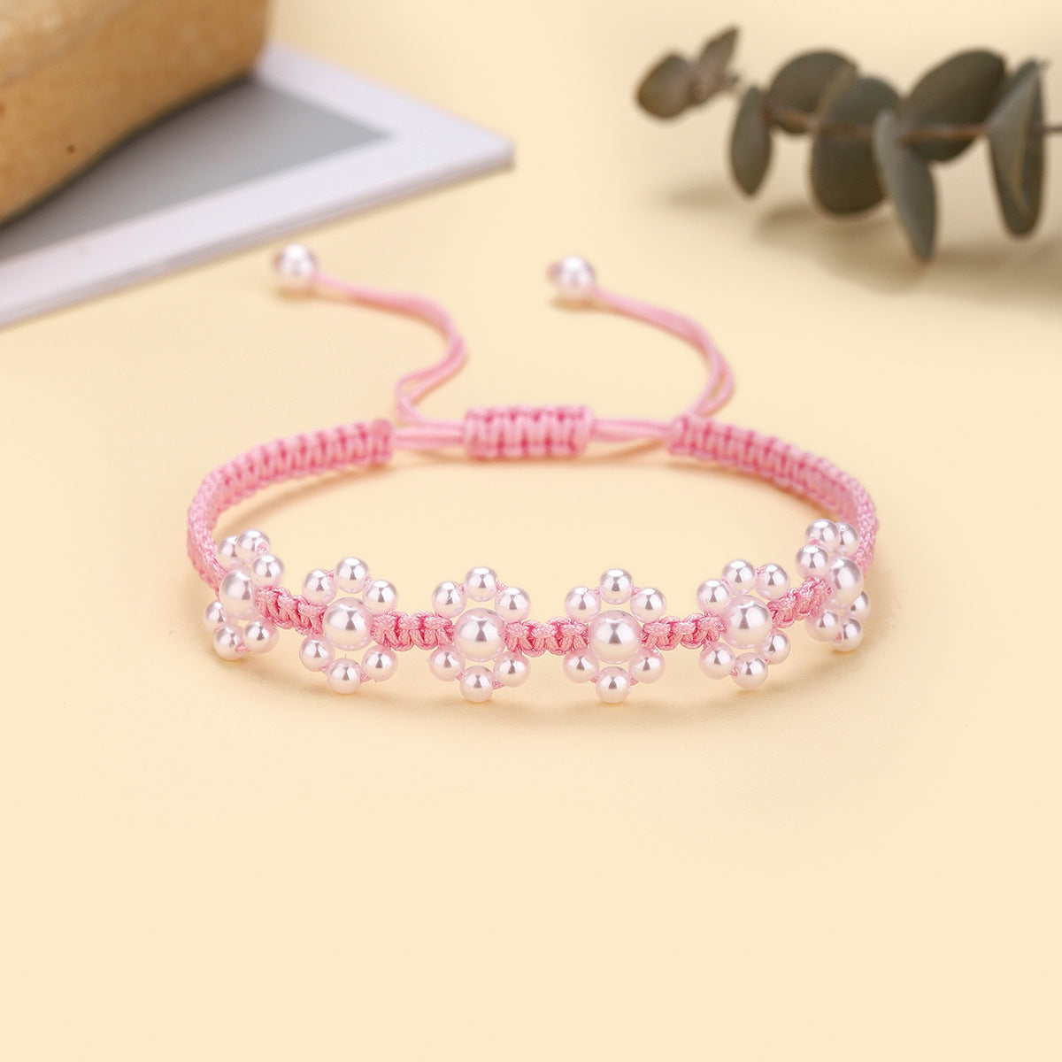 Wholesale  Pearl Handmade Woven Flat Knot Flower Bracelet