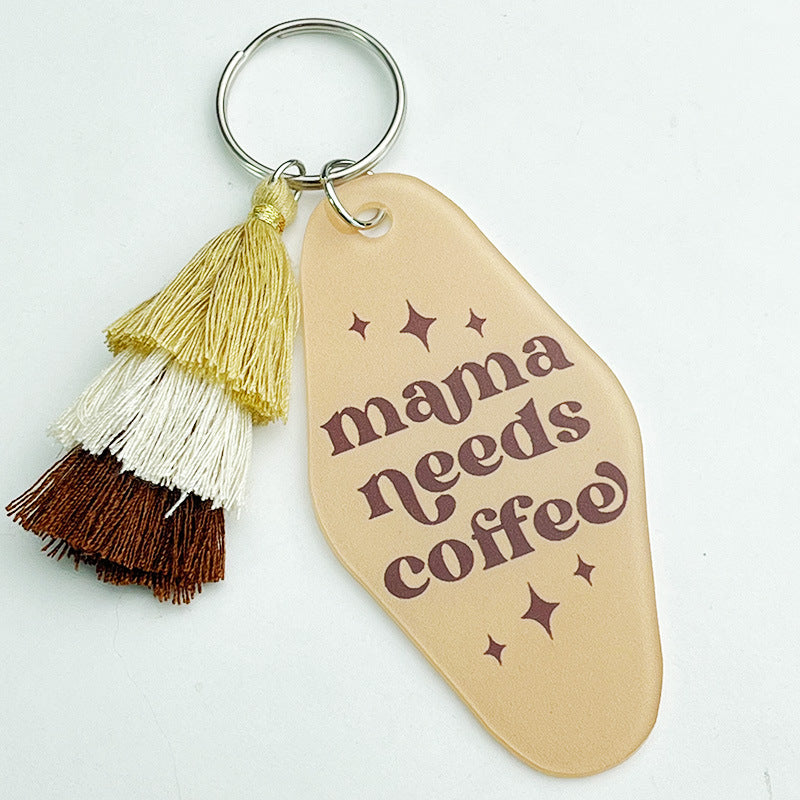Wholesale 2pcs/pack Mother's Day Acrylic Keychain Nurse Mother Coffee Three-layer Colored Tassel Keychain ACC-KC-HY008