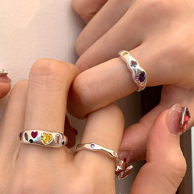 Wholesale Fashion Heart Shaped Zircon Ring For Women Irregular Alloy Vintage Style Jewelry Accessory Cute Gift Idea