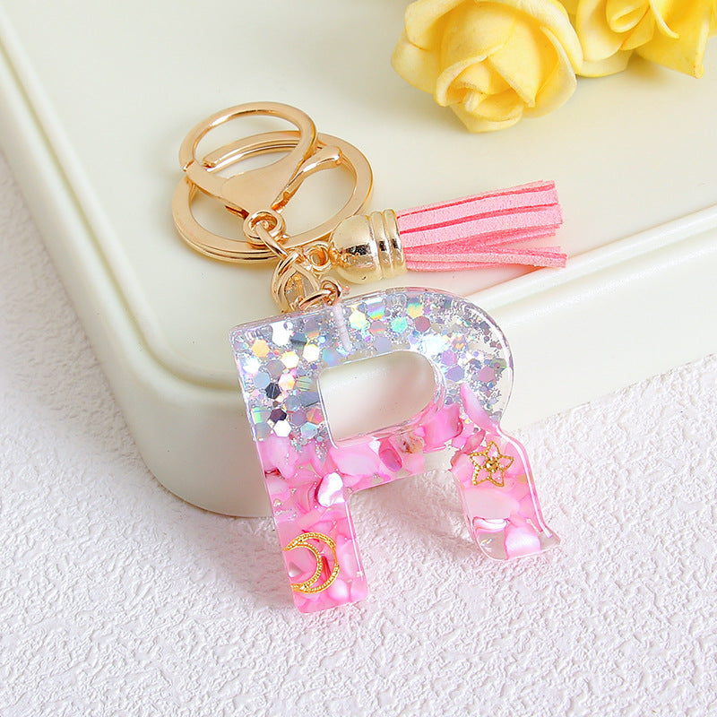 Wholesale Glitter 26 English Letter Tassel Keychain