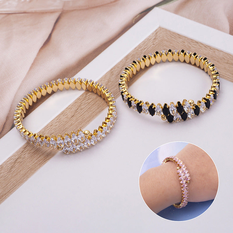 Wholesale Stainless Steel Zircon Bracelet 18K Fashion Opening Adjustable Titanium Steel Bracelet ACC-BT-Jiay001