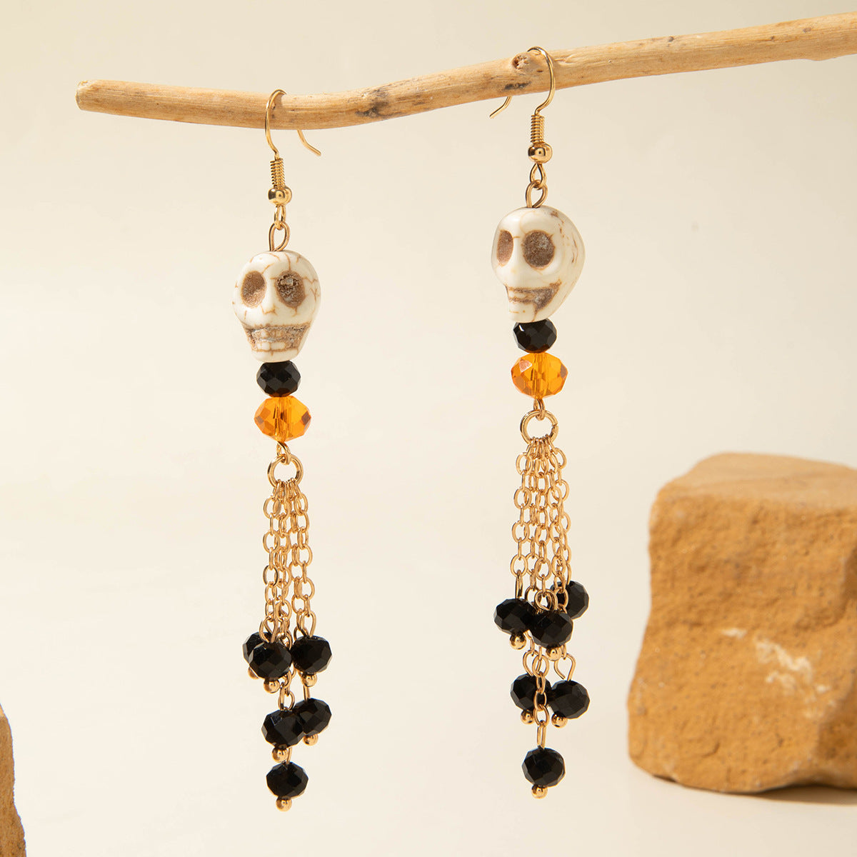 Wholesale   funny  skull tassel rice beads earrings