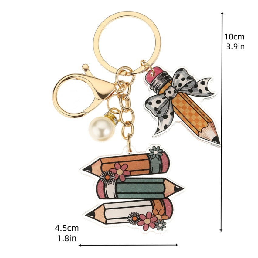 Portachiavi a matita con slogan e lettera di perle di libro acrilico all'ingrosso