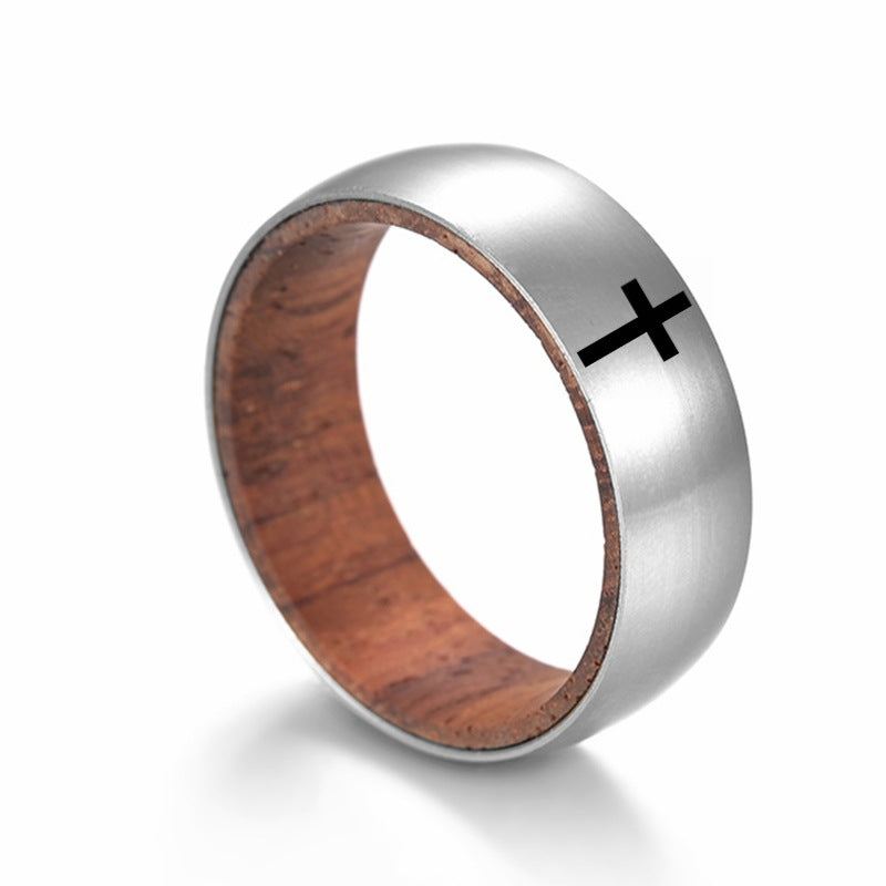Wholesale inner ring inlaid rosewood titanium steel men's ring