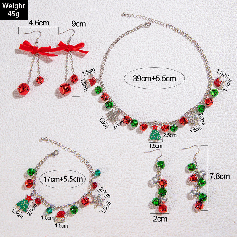 Wholesale Christmas  Cute Red and Green Bells Beaded Three-piece  Earrings Necklace Bracelet Jewelry