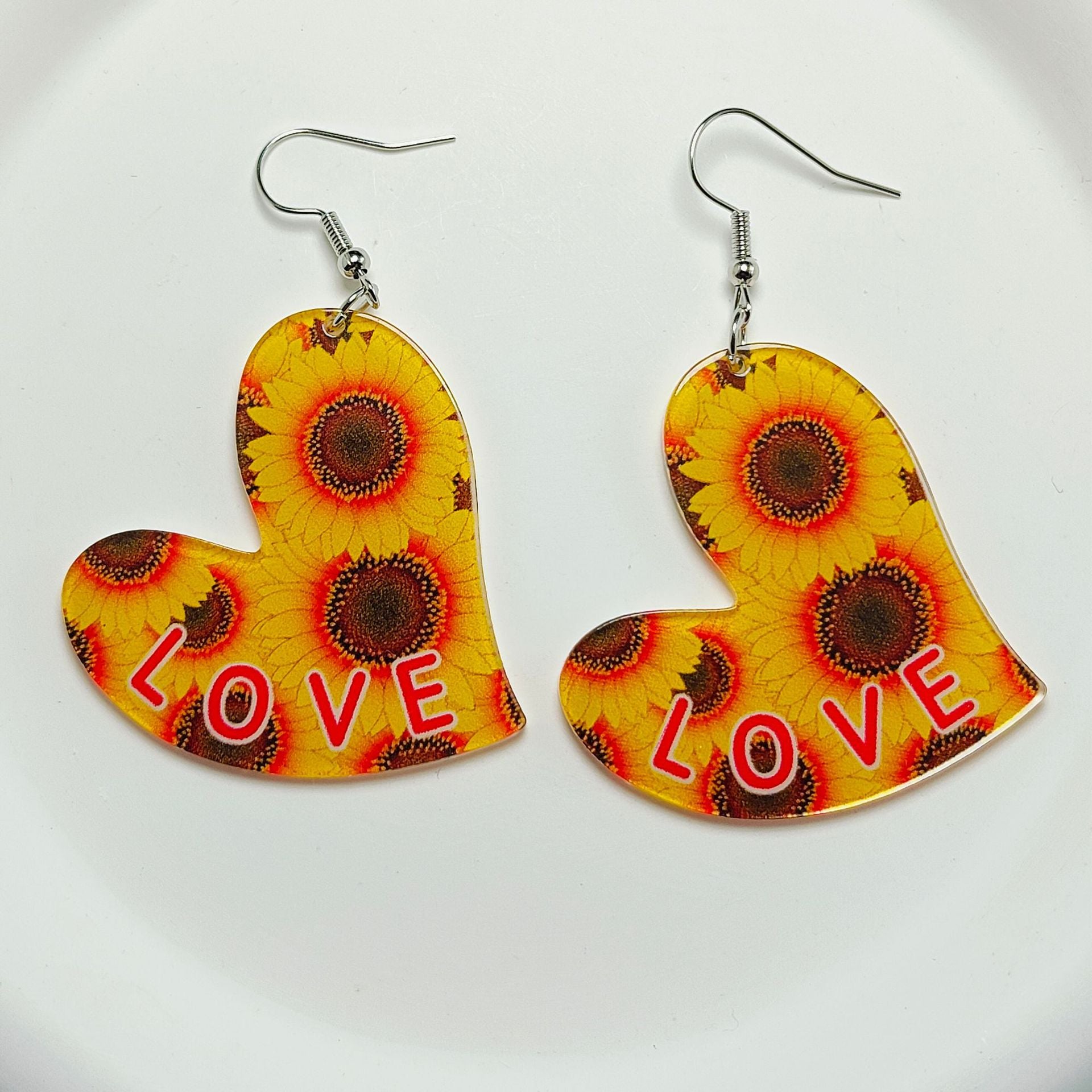 Wholesale Mother's Day Love Letters Heart Shape Acrylic Sheet Earrings ACC-ES-Qiyu008