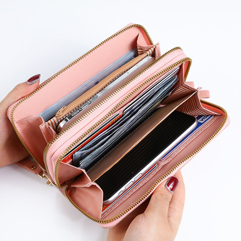 Wholesale Synthetic Leather Red Floral Multifunctional Double-Zip Long Wallet with Phone Pocket and Key Holder,  Everyday Gift for Women