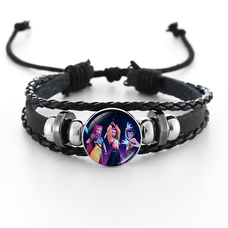 Wholesale Demon Hunters Time Gem Bracelet Couple Leather Braided Black Bracelet kpop