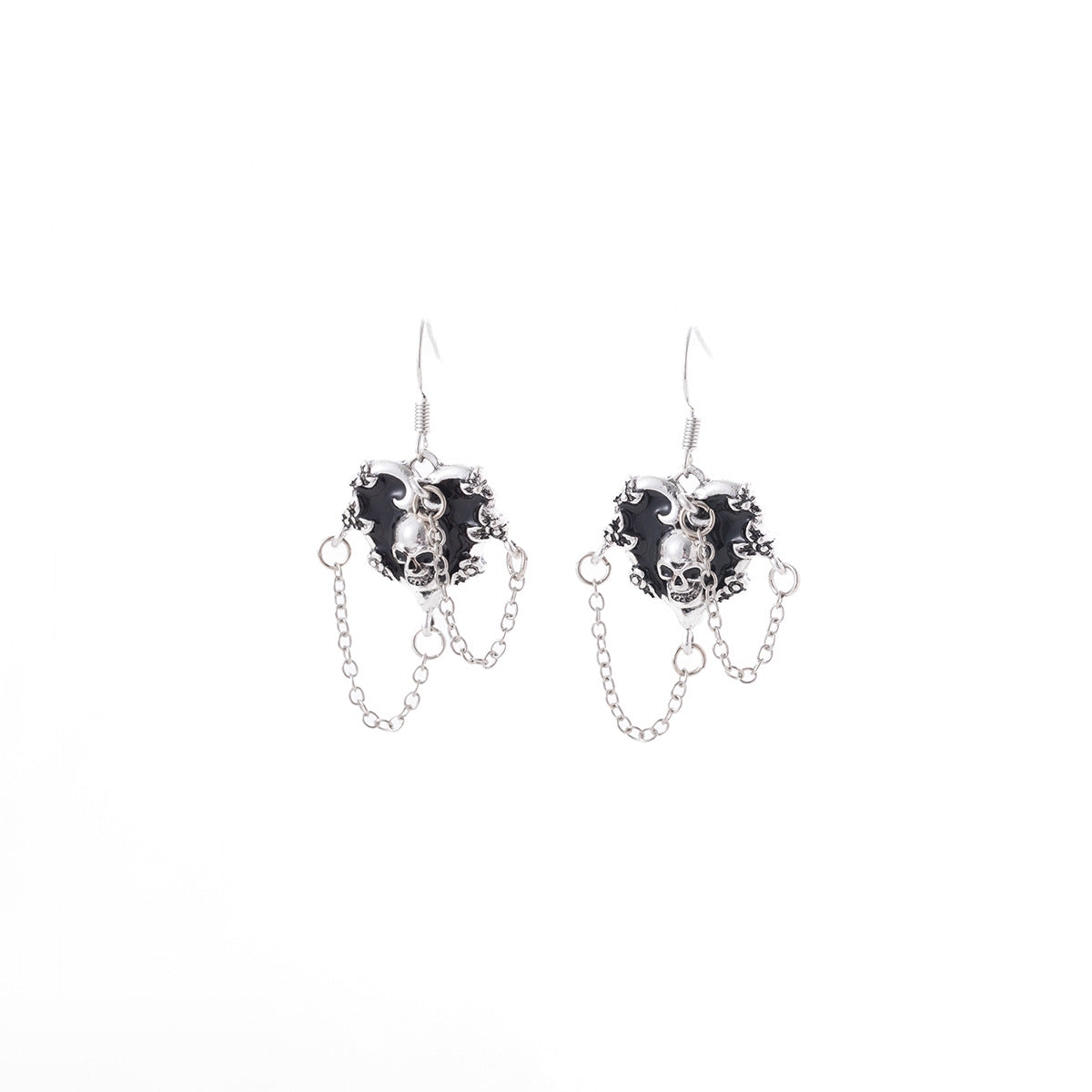 Wholesale  Black Skull Heart Tassel Earrings