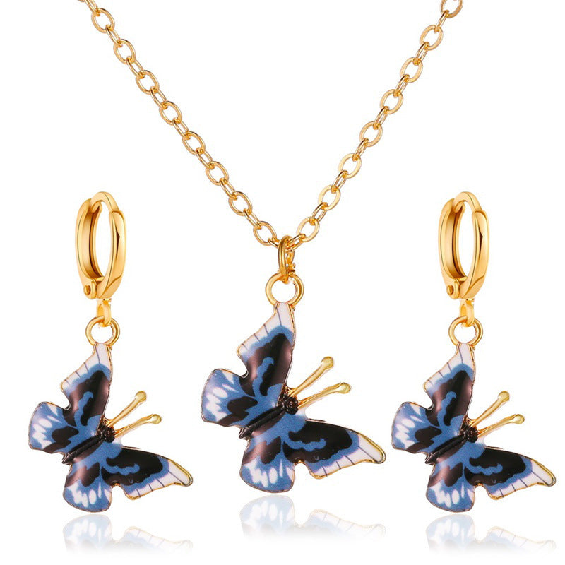 Wholesale Diamond Butterfly Water Drop Creative Necklace Earring Set ACC-NE-ChengJing001
