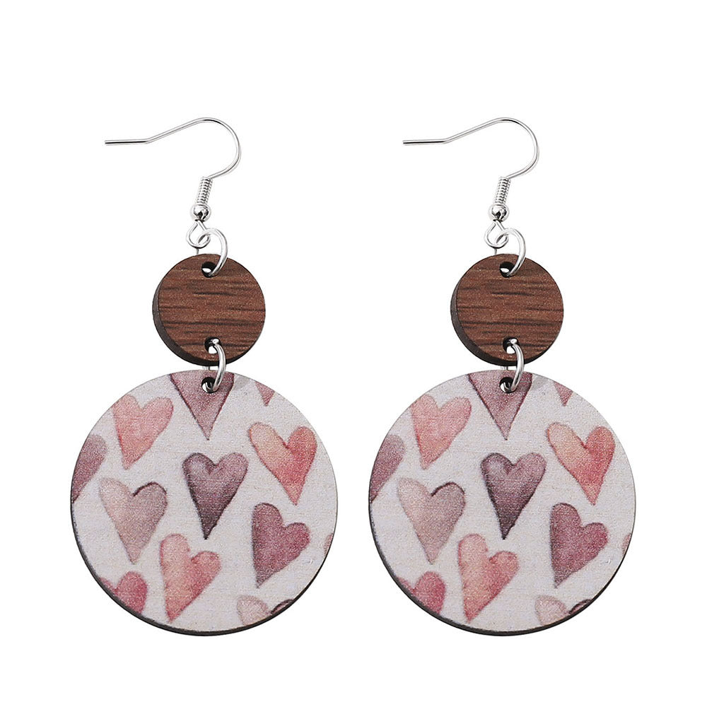 Wholesale Valentine's Day geometric bark pattern lovely double-sided wooden earrings